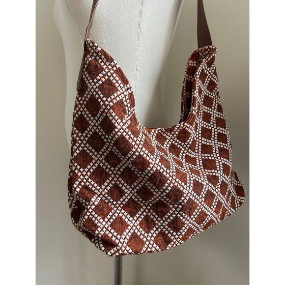 Gold Coast Brown White Checker Square Grid Print Shoulder Bag - Picture 7 of 8
